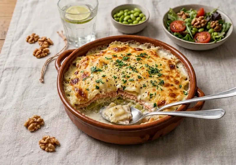 Gratin de ravioles au saumon